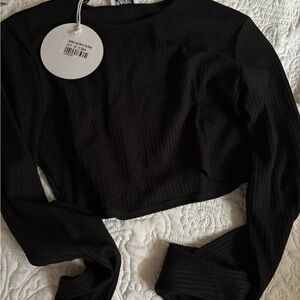 Princess Polly Black Ribbed Crop Top
